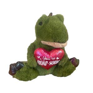 MTY International Green Dinosaur Plush Stuffed Valentine You're Roarsome 10"